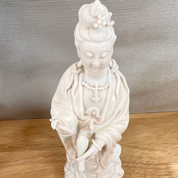 Antique Chinese Blanc de Chine‎ White Porcelain Guan Yin Statue Figurine 8” - Picture 5 of 9